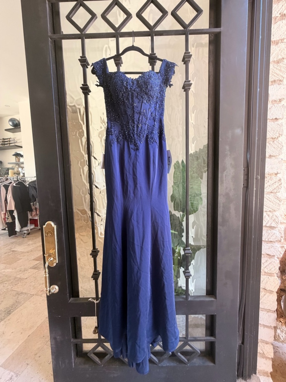 Navy Blue Beaded Off-Shoulder Evening Dress / Bridesmaid Dress Corset Top